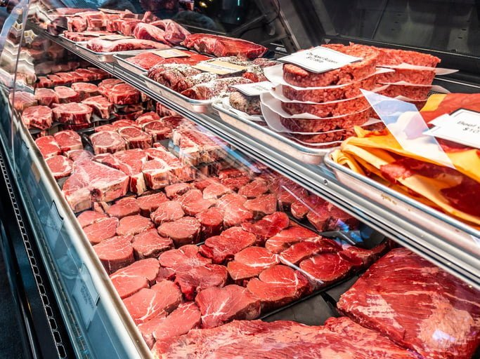 Halal meat section in a supermarket display case