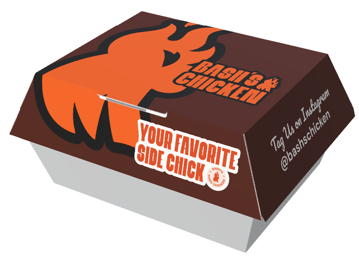 Bash's Chicken brown clamshell box