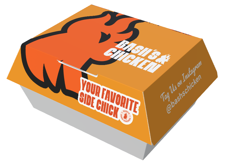 Bash's Chicken burger clamshell box