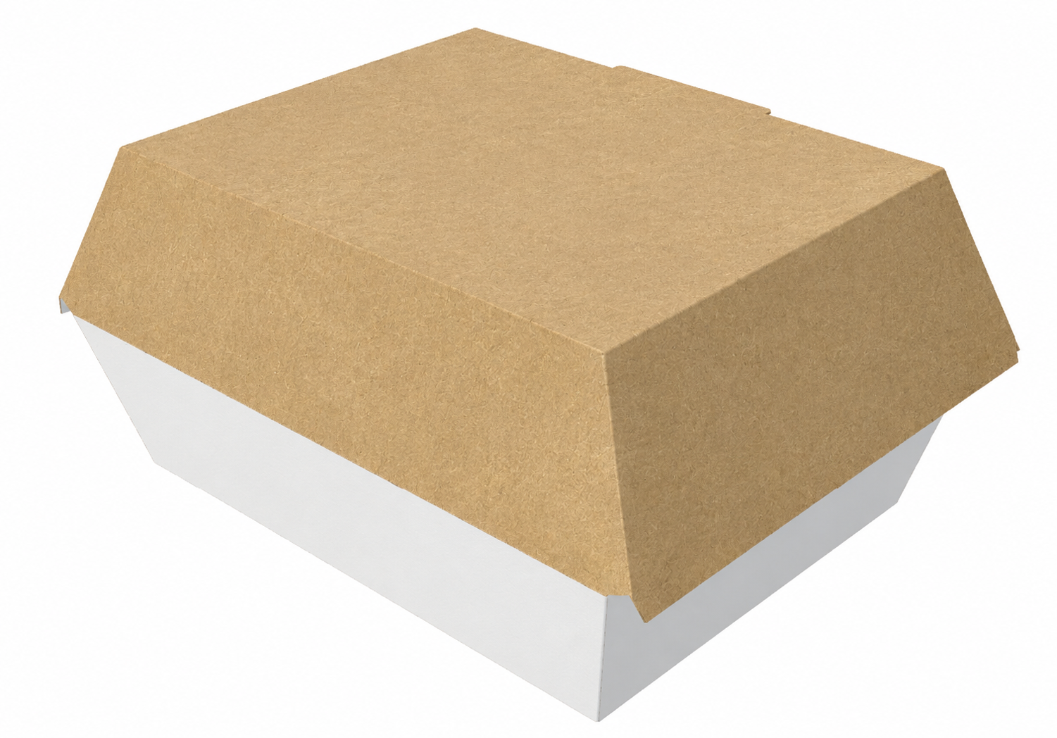 Blank kraft clamshell burger box before branding