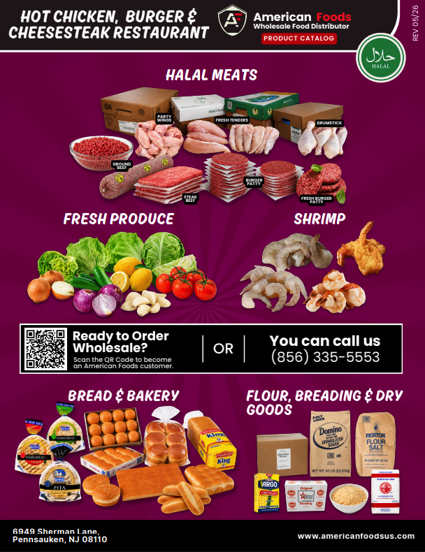 Hot Chicken, Burger and Cheesesteak one page catalog