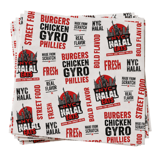 NYC Halal Eats branded wax paper wraps