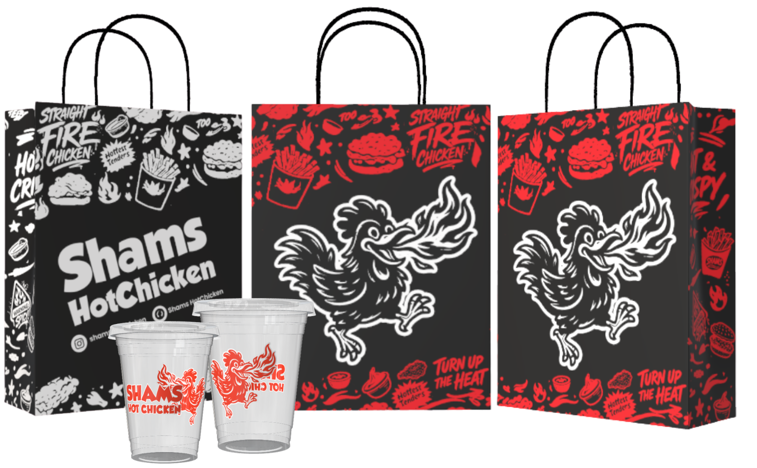 Shams Hot Chicken custom packaging suite